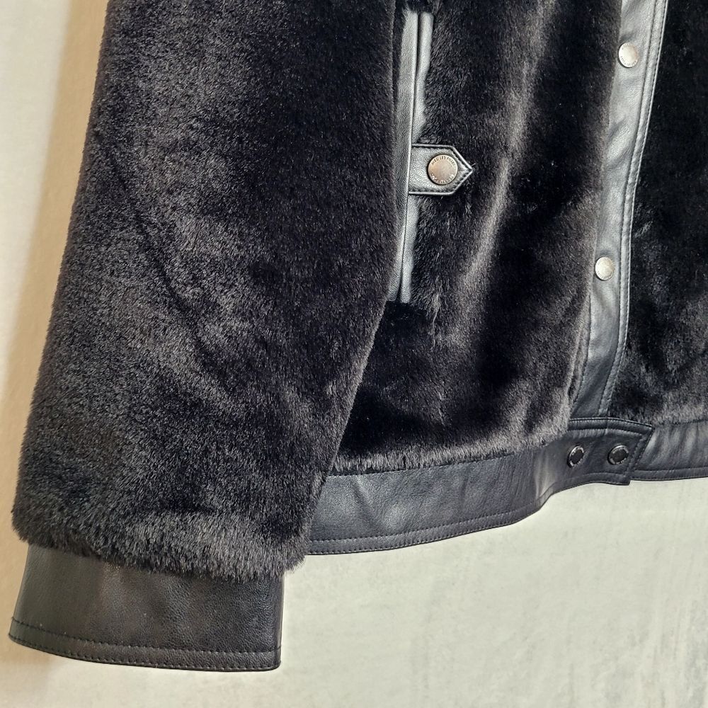 Alec Les Filles Black Faux Fur Aviator Biker Jacket Size Medium - Picture 6 of 11